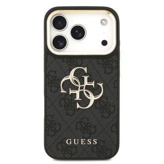 Guess PU Leather 4G Metal Logo Gold Frame Zadní Kryt pro iPhone 17 Pro – černá
