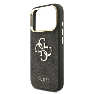 Guess PU Leather 4G Metal Logo Gold Frame Zadní Kryt pro iPhone 17 Pro – černá
