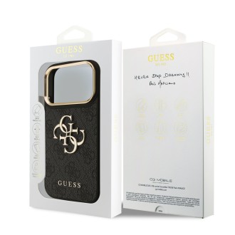 Guess PU Leather 4G Metal Logo Gold Frame Zadní Kryt pro iPhone 17 Pro – černá