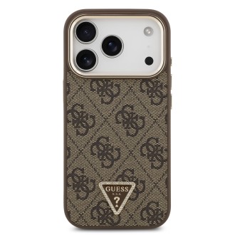 Guess PU Leather 4G Strass Triangle Logo Gold Frame MagSafe Zadní Kryt pro iPhone 17 Pro – hnědá
