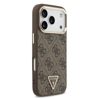 Guess PU Leather 4G Strass Triangle Logo Gold Frame MagSafe Zadní Kryt pro iPhone 17 Pro – hnědá