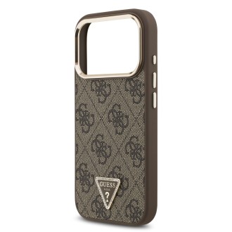Guess PU Leather 4G Strass Triangle Logo Gold Frame MagSafe Zadní Kryt pro iPhone 17 Pro – hnědá