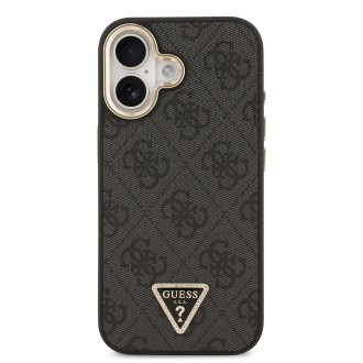 Guess PU Leather 4G Strass Triangle Logo Gold Frame MagSafe Zadní Kryt pro iPhone 17 – černá