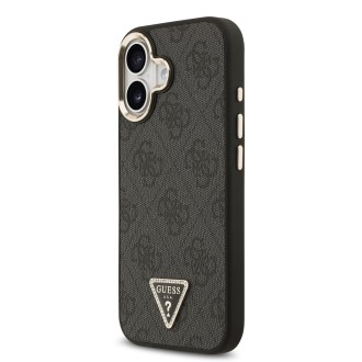 Guess PU Leather 4G Strass Triangle Logo Gold Frame MagSafe Zadní Kryt pro iPhone 17 – černá