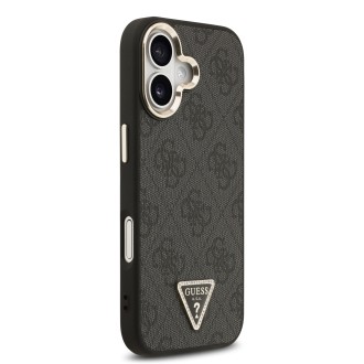 Guess PU Leather 4G Strass Triangle Logo Gold Frame MagSafe Zadní Kryt pro iPhone 17 – černá