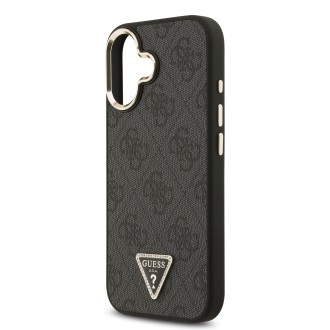 Guess PU Leather 4G Strass Triangle Logo Gold Frame MagSafe Zadní Kryt pro iPhone 17 – černá
