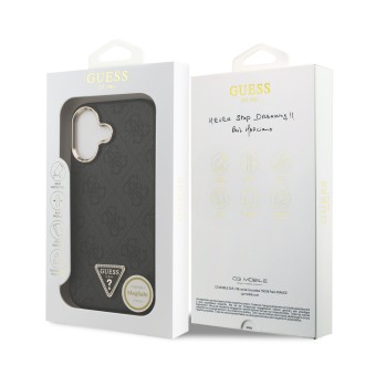 Guess PU Leather 4G Strass Triangle Logo Gold Frame MagSafe Zadní Kryt pro iPhone 17 – černá