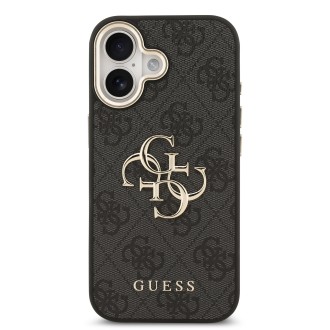 Guess PU Leather 4G Metal Logo Gold Frame Zadní Kryt pro iPhone 17 – černá