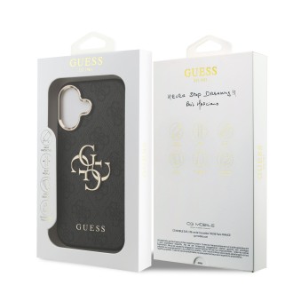 Guess PU Leather 4G Metal Logo Gold Frame Zadní Kryt pro iPhone 17 – černá