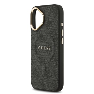 Guess PU Leather 4G Gold Frame MagSafe Zadní Kryt pro iPhone 17 – černá