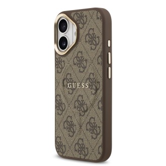 Guess PU Leather 4G Gold Frame MagSafe Zadní Kryt pro iPhone 17 – hnědá