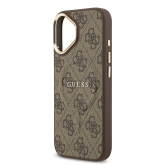 Guess PU Leather 4G Gold Frame MagSafe Zadní Kryt pro iPhone 17 – hnědá