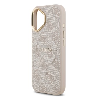 Guess PU Leather 4G Gold Frame MagSafe Zadní Kryt pro iPhone 17 – růžová