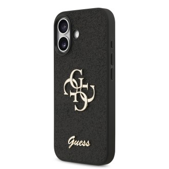 Guess PU Fixed Glitter 4G Metal Logo Zadní Kryt pro iPhone 17 – černá