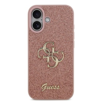 Guess PU Fixed Glitter 4G Metal Logo Zadní Kryt pro iPhone 17 – růžová
