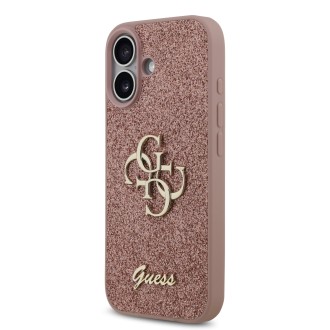 Guess PU Fixed Glitter 4G Metal Logo Zadní Kryt pro iPhone 17 – růžová