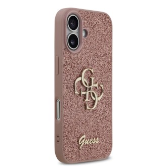 Guess PU Fixed Glitter 4G Metal Logo Zadní Kryt pro iPhone 17 – růžová