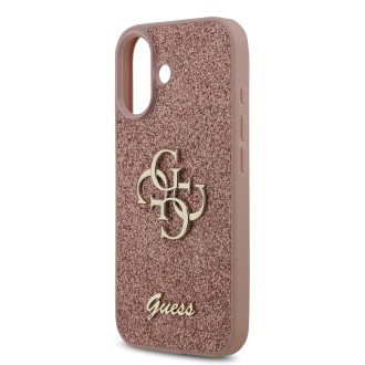 Guess PU Fixed Glitter 4G Metal Logo Zadní Kryt pro iPhone 17 – růžová