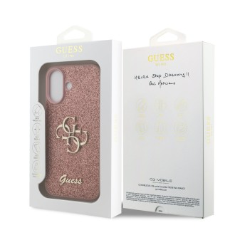 Guess PU Fixed Glitter 4G Metal Logo Zadní Kryt pro iPhone 17 – růžová