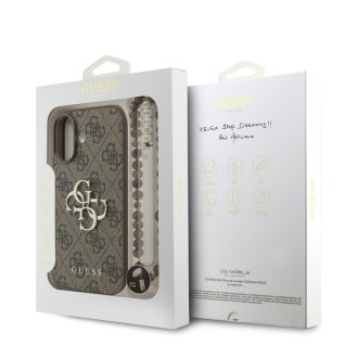 Guess PU 4G Metal Logo Strap Zadní Kryt pro iPhone 17 – hnědá