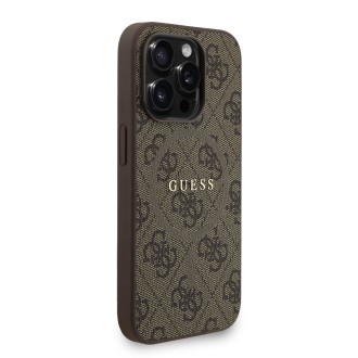 Guess PU Leather 4G Colored Ring Strap MagSafe Zadní Kryt pro iPhone 15 Pro – hnědá