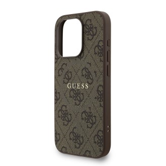 Guess PU Leather 4G Colored Ring Strap MagSafe Zadní Kryt pro iPhone 15 Pro – hnědá