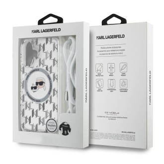 Karl Lagerfeld IML Monogram Crossbody K&CH Heads MagSafe zadní kryt pro iPhone 16 – průhledná