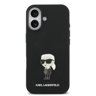 Karl Lagerfeld Liquid Silicone Metal Ikonik zadní kryt pro iPhone 17 – černá