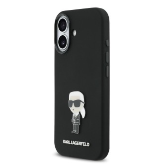 Karl Lagerfeld Liquid Silicone Metal Ikonik zadní kryt pro iPhone 17 – černá