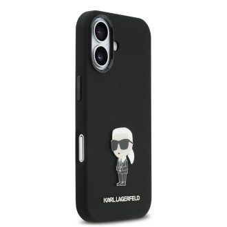 Karl Lagerfeld Liquid Silicone Metal Ikonik zadní kryt pro iPhone 17 – černá