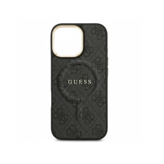 Guess PU Leather 4G Gold Frame MagSafe Zadní Kryt pro iPhone 17 – černá