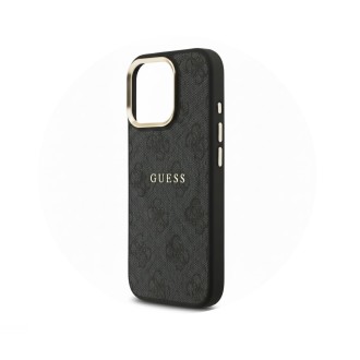 Guess PU Leather 4G Gold Frame MagSafe Zadní Kryt pro iPhone 17 – černá