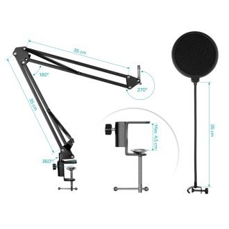 Connect IT ProMic USB Mikrofon se stolním ramenem – černá