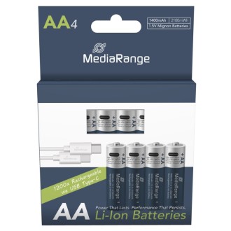 MediaRange nabíjecí USB-C Li-Ion baterie Mignon AA, 1,5V, 1400 mAh – 4ks