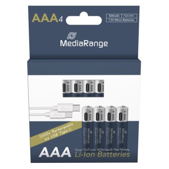 MediaRange nabíjecí USB-C Li-Ion baterie Micro AAA, 1,5V, 500 mAh – 4ks