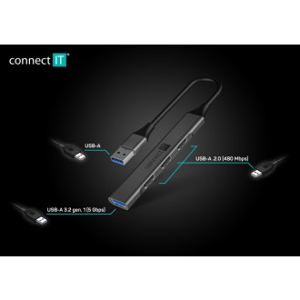 Connect IT USB-A hub (1x USB-A 3.0, 3x USB-A 2.0), externí - antracitová