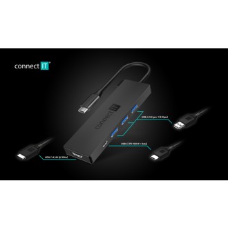 Connect IT USB-C hub 5v1 (USB-C, 3x USB-A, HDMI), externí - antracitová