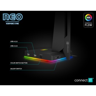 Connect IT NEO Stand-It RGB stojánek na sluchátka + USB hub - černá