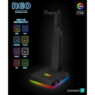 Connect IT NEO Stand-It RGB stojánek na sluchátka + USB hub - černá