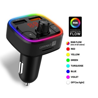 Connect IT CarRGB Bezdrátový FM transmitter, 2xUSB + MicroSD – černá