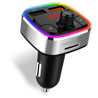 Connect IT CarRGB Bezdrátový FM transmitter, 2xUSB + MicroSD – stříbrná