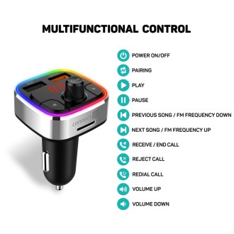 Connect IT CarRGB Bezdrátový FM transmitter, 2xUSB + MicroSD – stříbrná