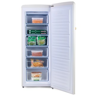 Retro mrazák - bílý s dekorací dřeva - DOMO DO91711R