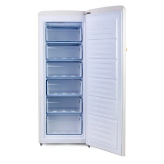 Retro mrazák - bílý s dekorací dřeva - DOMO DO91711R