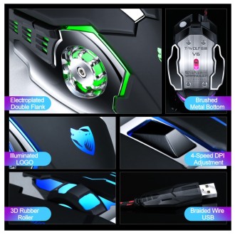 T-Wolf V6 Herní myš se zvukem – černá/stříbrná