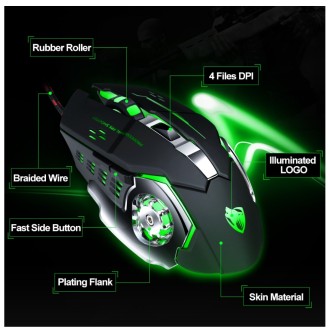 T-Wolf V6 Herní myš se zvukem – černá/stříbrná