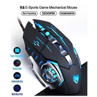 T-Wolf V6 Herní myš se zvukem – černá/stříbrná