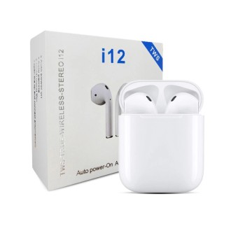 High Quality Bezdrátová TWS sluchátka i12 – bílá