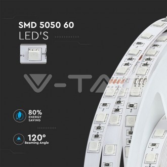 V-TAC LED pásek RGB 9W 24V IP20 SMD 5050-VT-5050-10M VT-5050