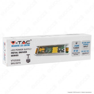 V-TAC Kovový napájecí zdroj pro LED pásky-250W-24V-10A-IP20 VT-22250